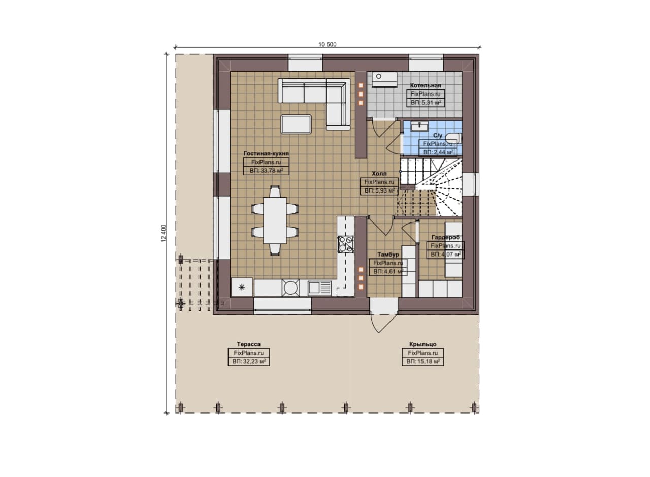 Планировка Одноэтажный дом с мансардой  F-9566
