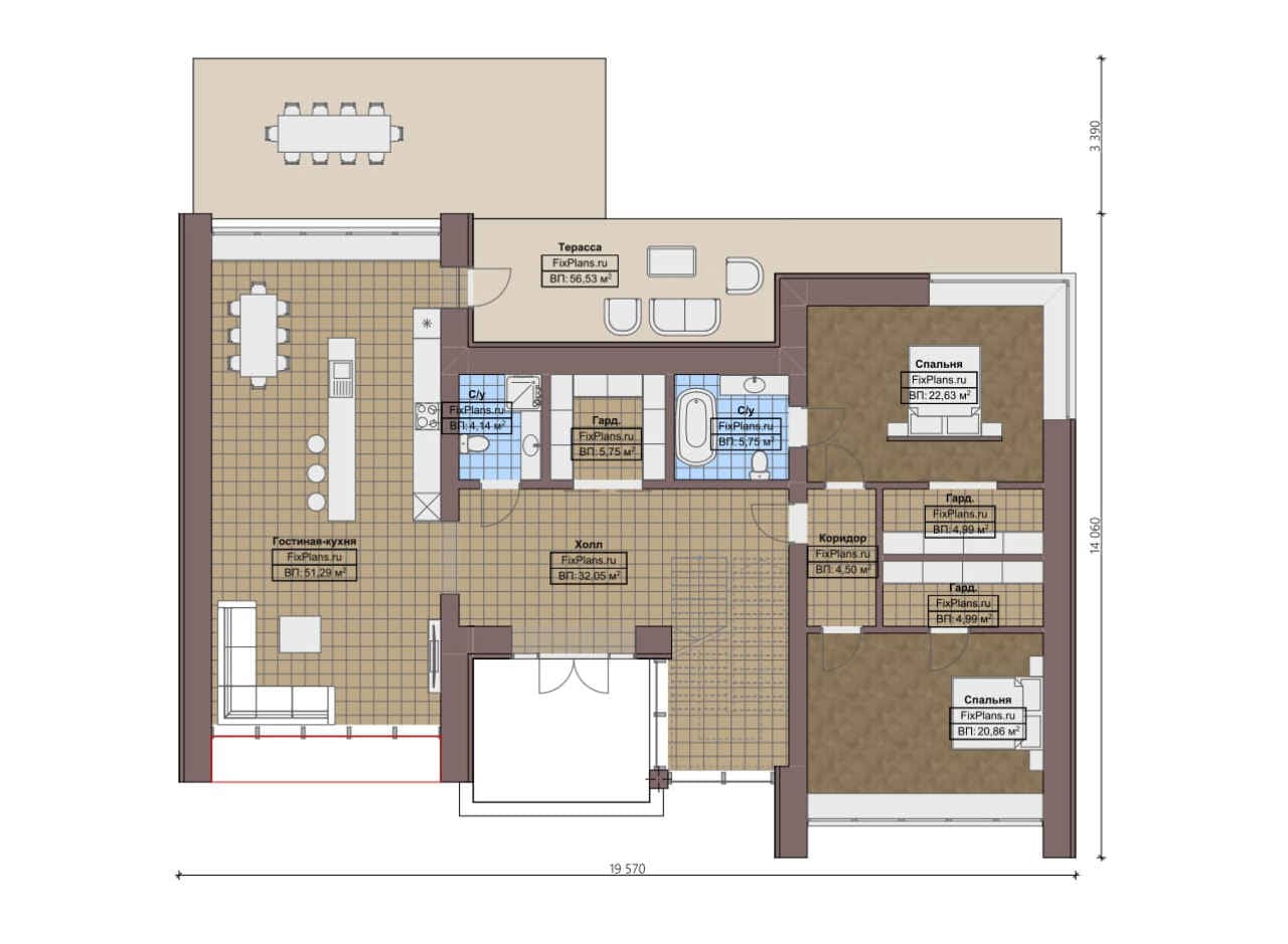 Планировка Одноэтажный дом с мансардой  F-0368