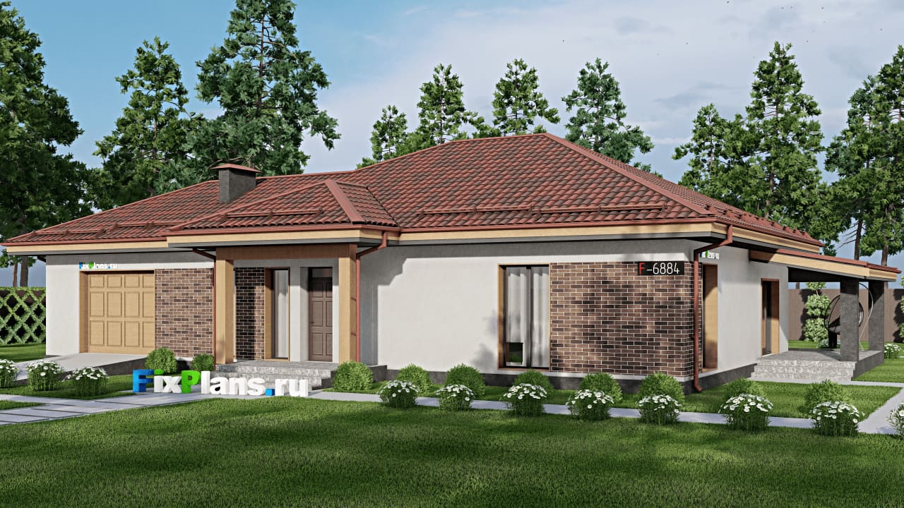Одноэтажный дом F-6884 — фасад