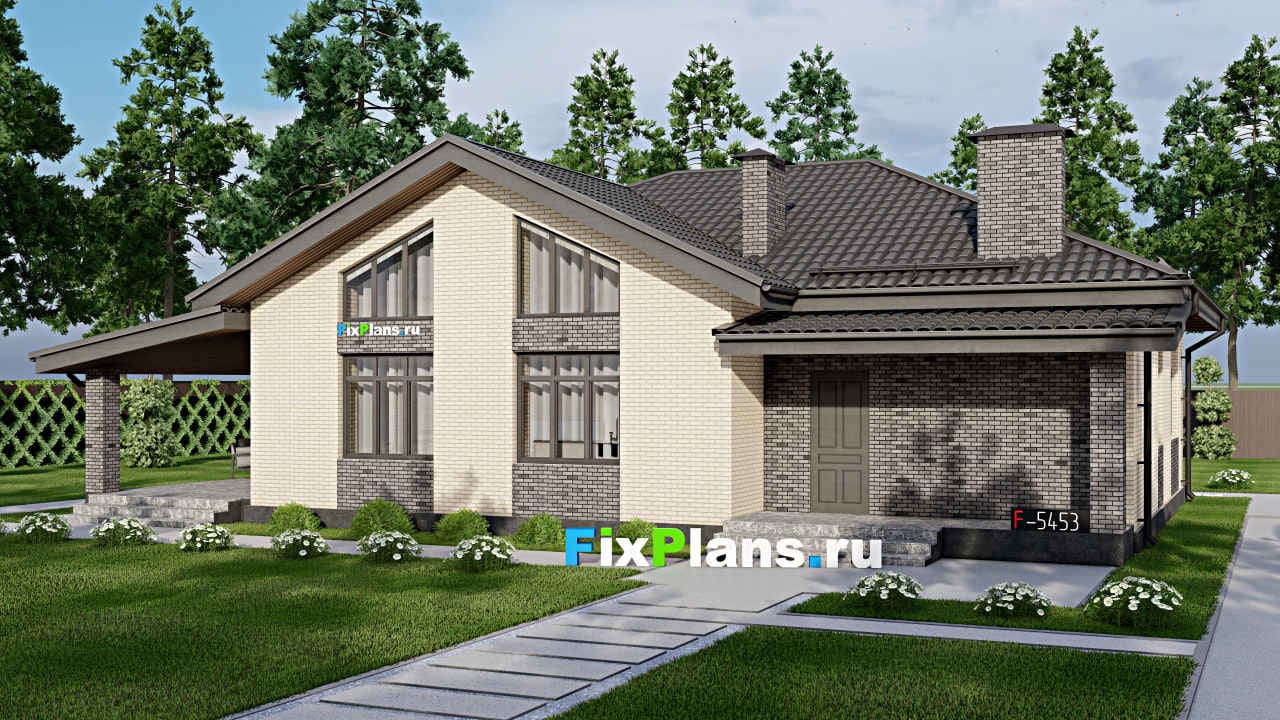 Одноэтажный дом F-5453 — фасад